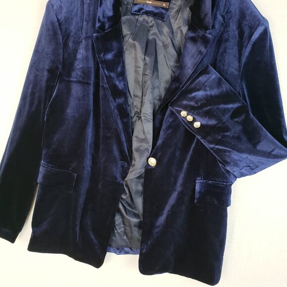 Anthropologie Hazel Blue Velvet Blazer Stretch Jacket Velour sz XL Boho Nautical - Picture 8 of 13